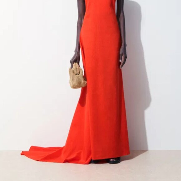 Cos Atelier The V-Neck Linen Maxi Dress - Bright Orange NWT retail $290 - Picture 6 of 16